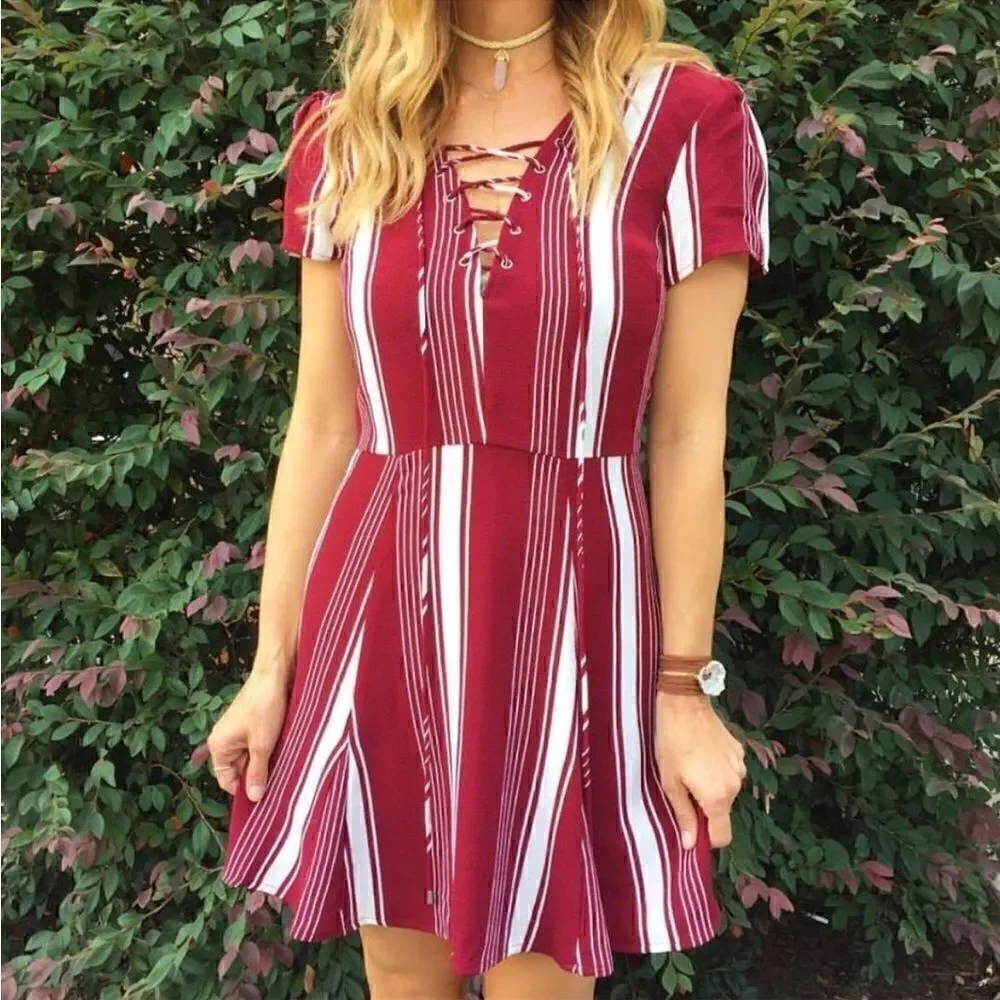 Lovers + Friends Compass Fit & Flare Mini Striped Dress